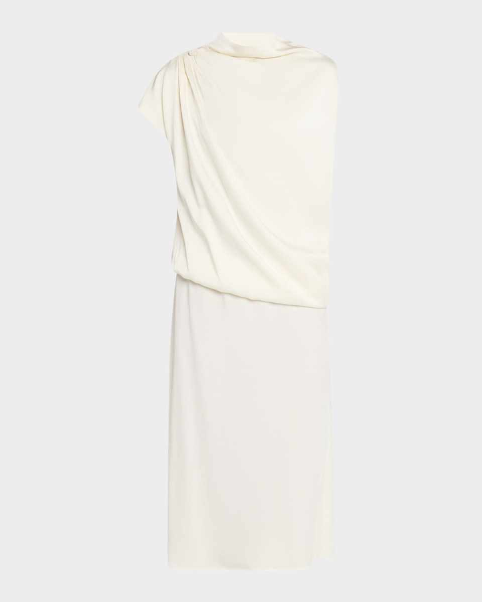 Draped Asymmetric Enver Satin Midi Dress